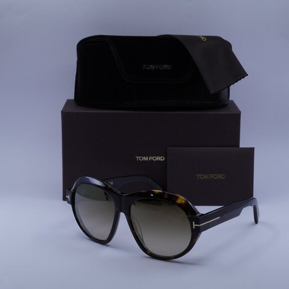 Tom Ford FT1113 52G Inger Round Sunglasses - Dark Havana/Brown Mirror main image 4